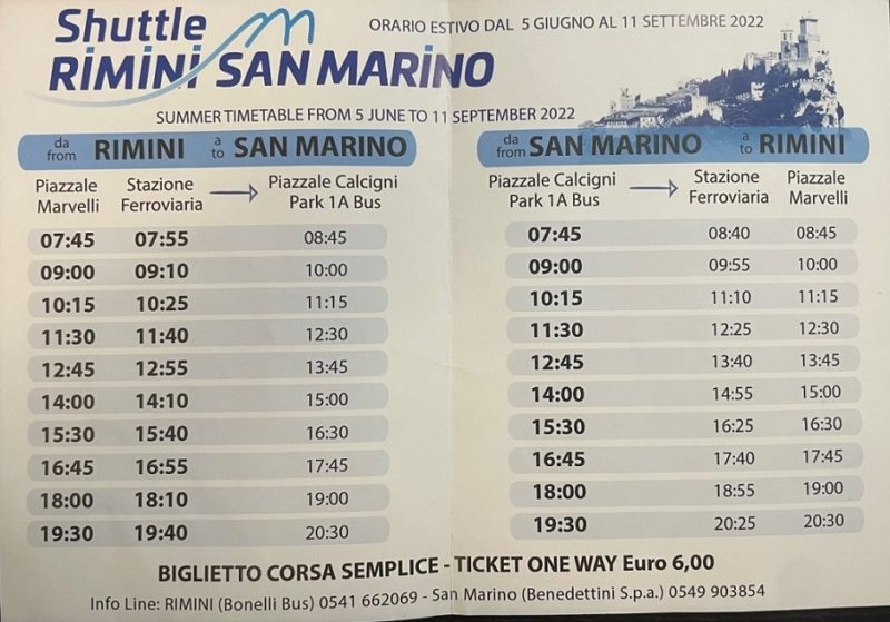 Horarios autobus Rimini - San Marino - Rimini